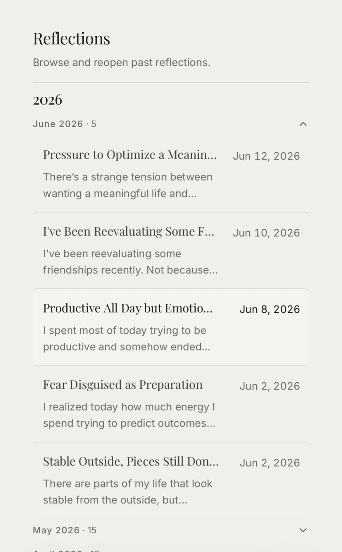 Timeline of returning to your own reflections