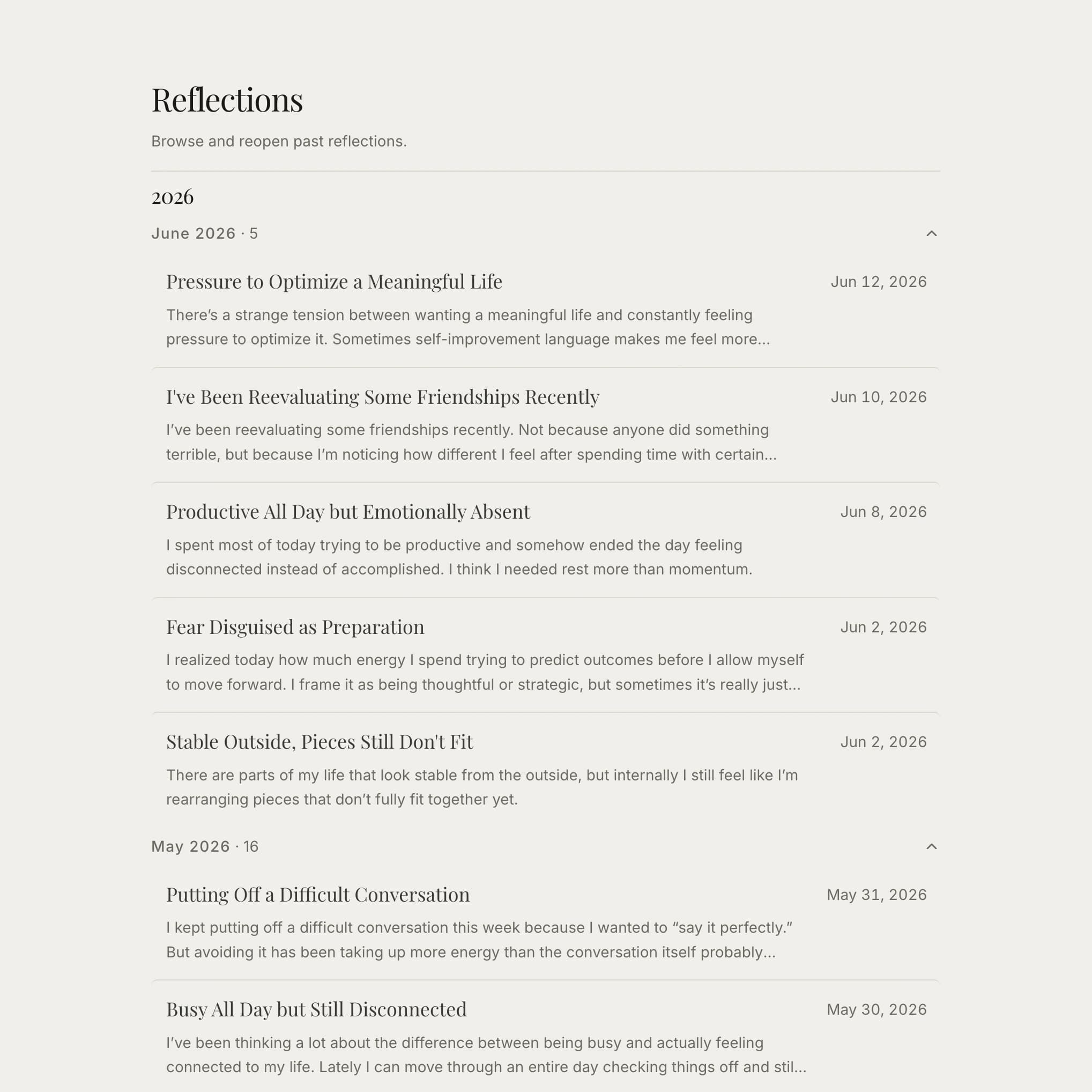 Timeline of returning to your own reflections